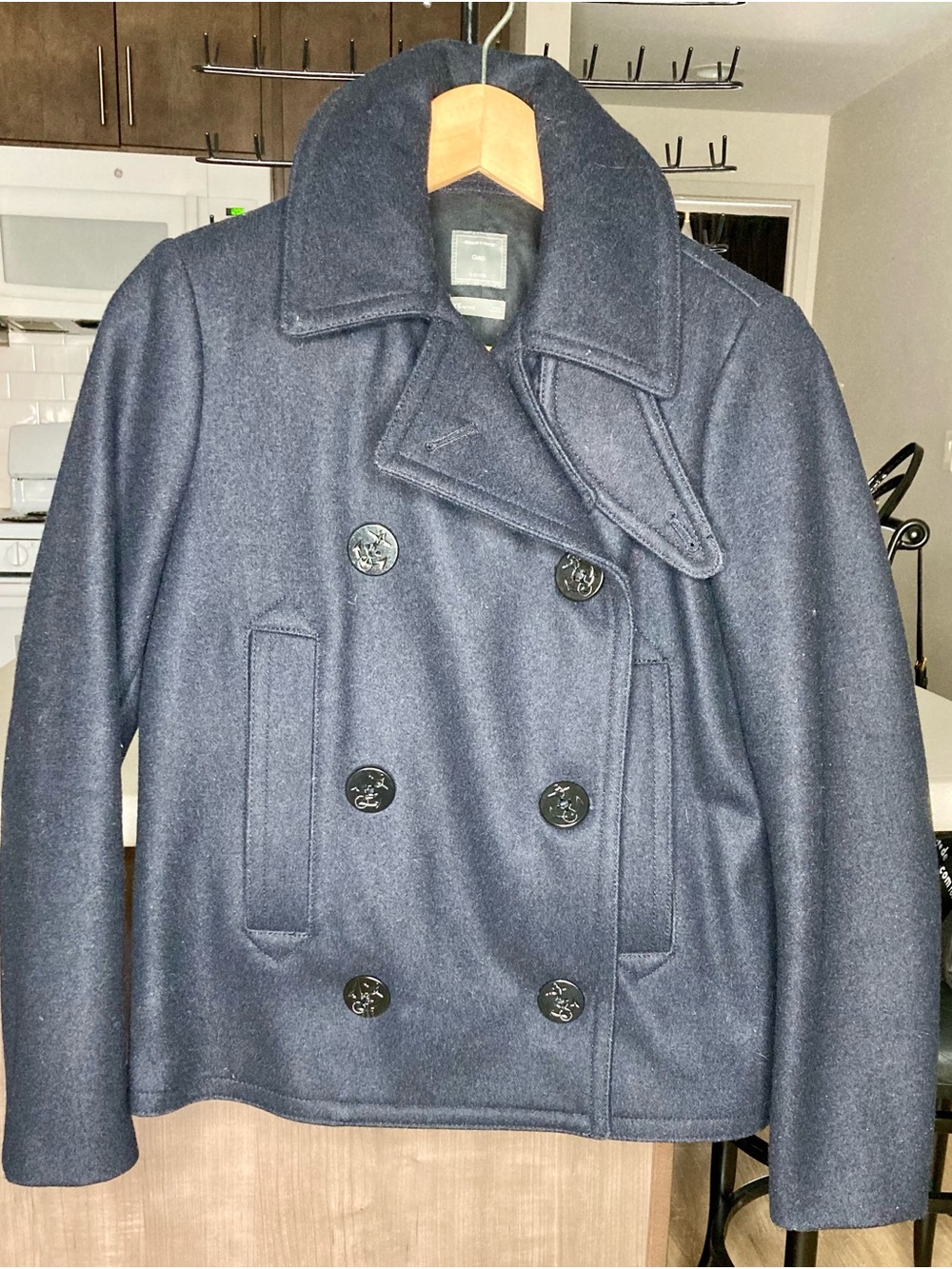 Vintage Y2K GAP Navy Double-Breasted Wool Peacoat XSP